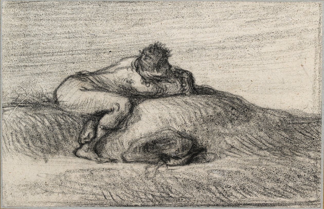 Muž, který se krčí na kopci, 1848-1850 od Jean Francois Millet