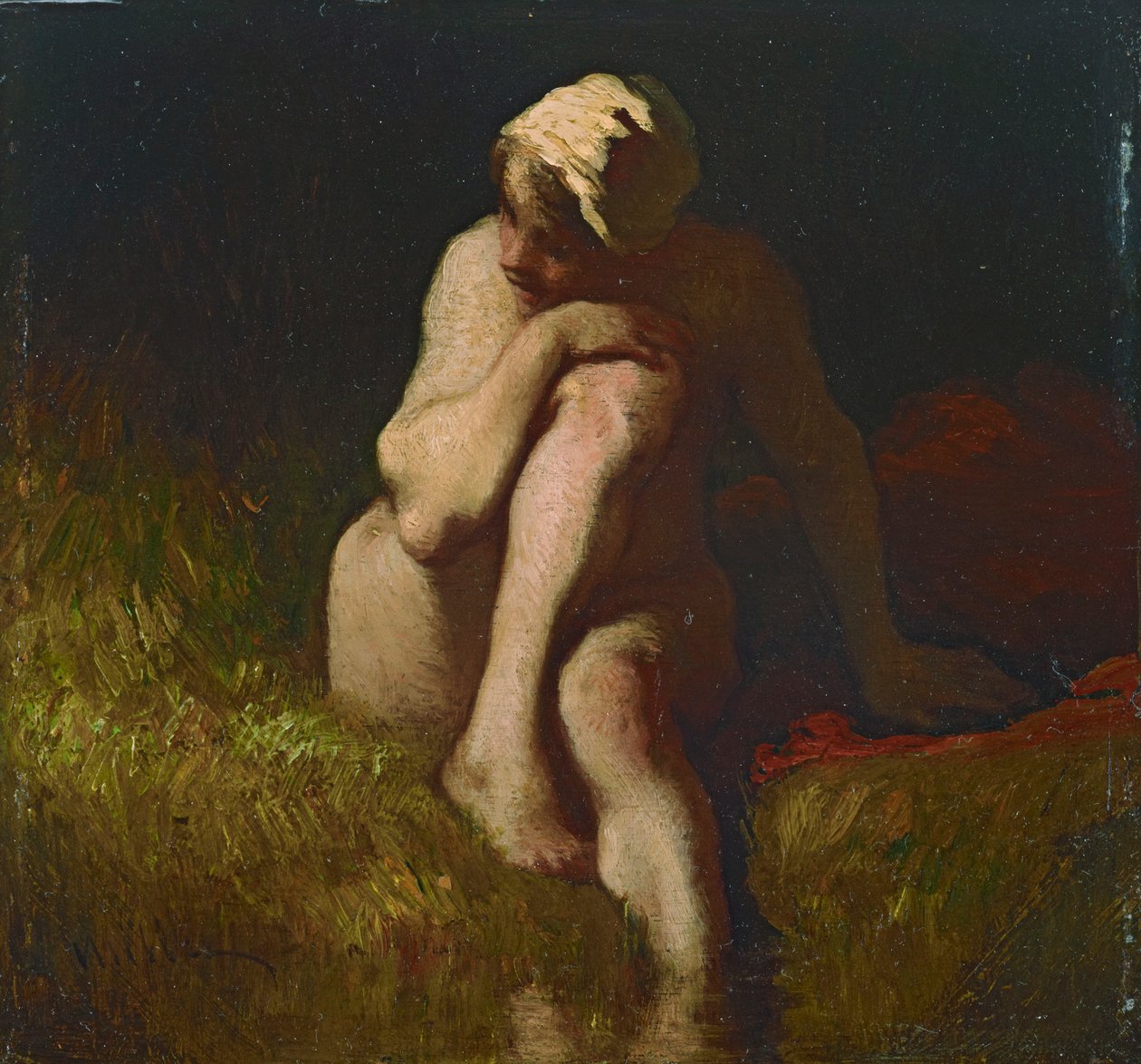 Nahá selka sedící na břehu potoka od Jean Francois Millet