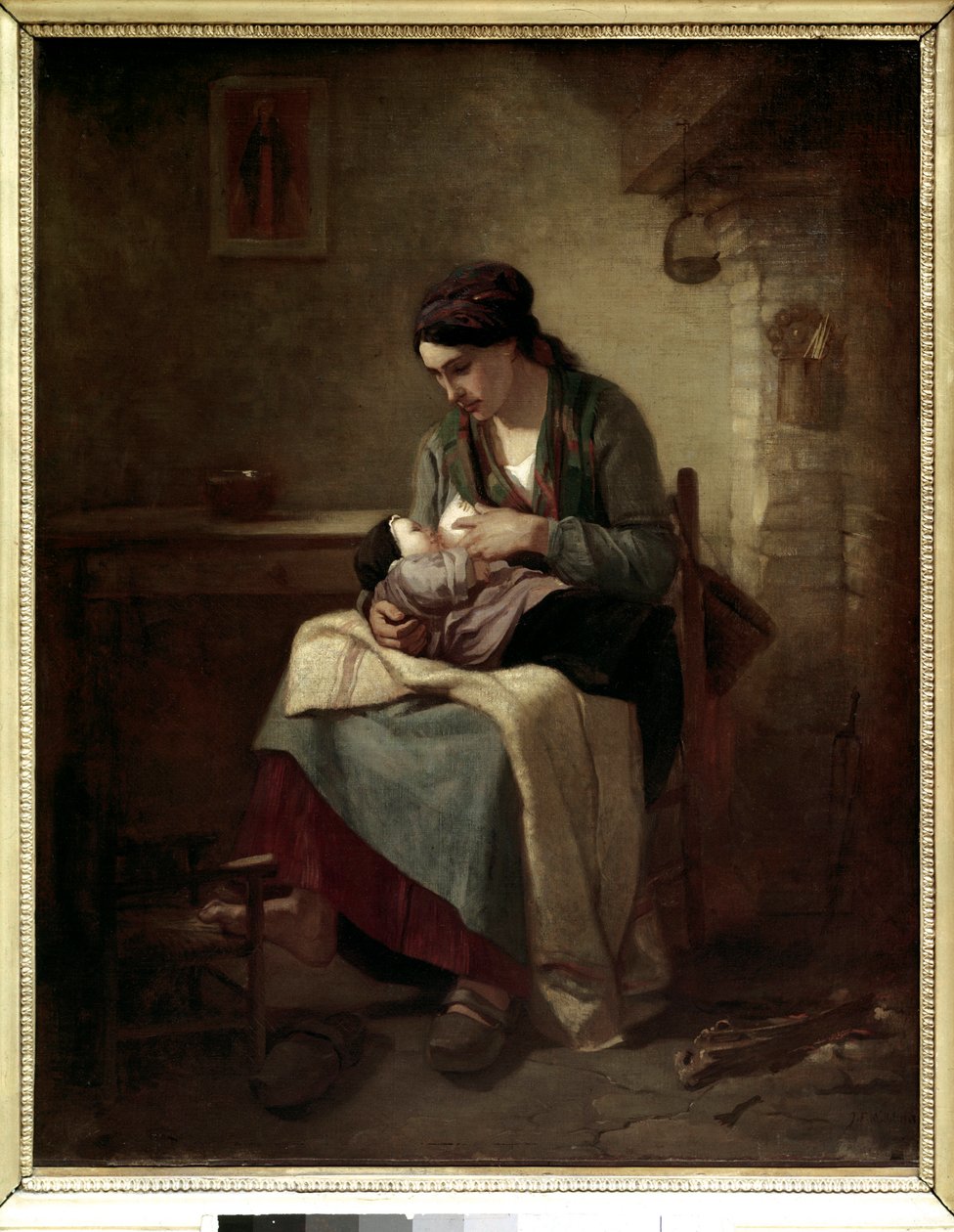 Selské kojení Obraz Jean Francois Millet (1814-1875) 1845 Ne. 0,81x0,54 m Paříž, Musee du Louvre. od Jean Francois Millet