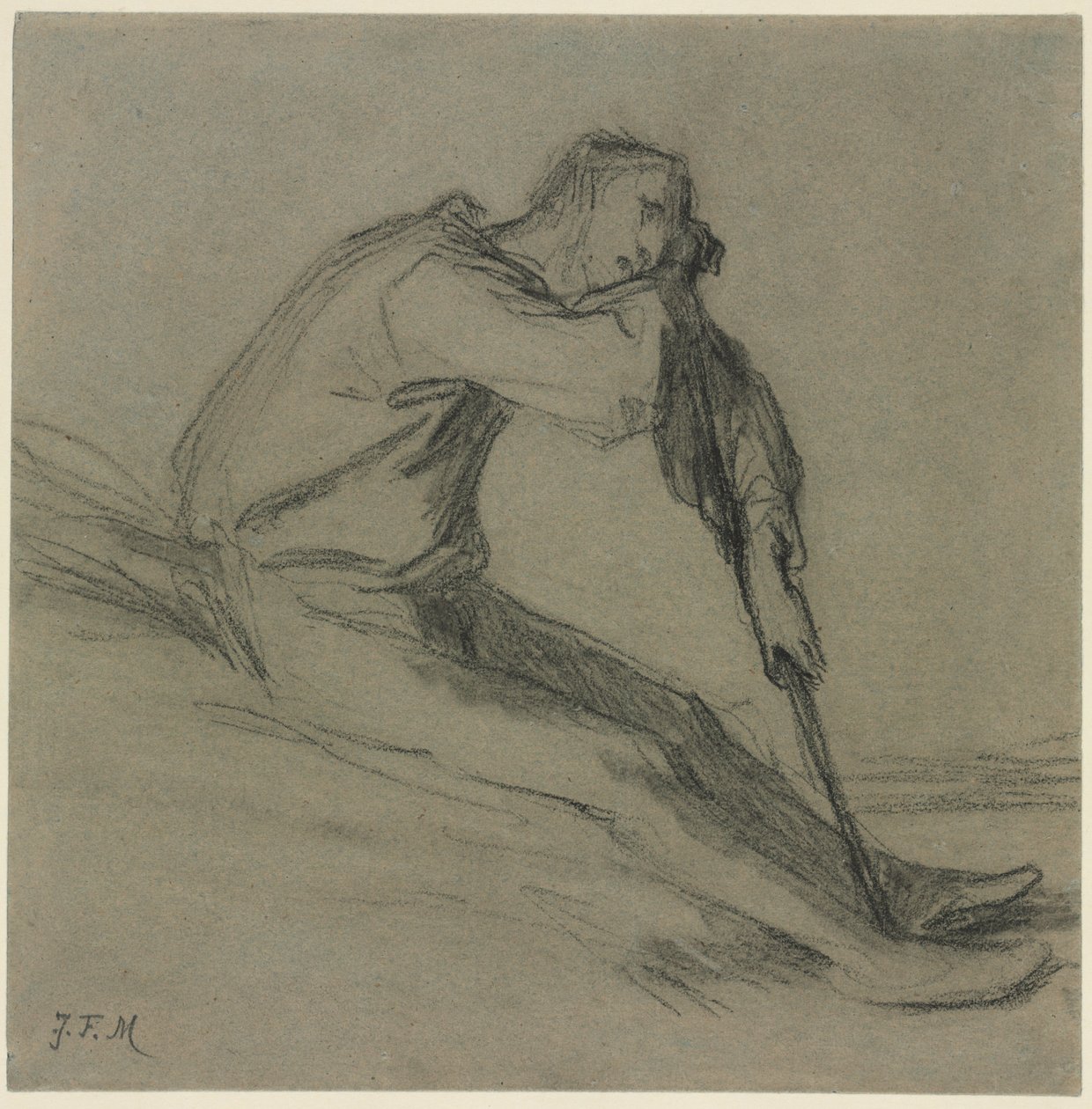 Sedící rolník odpočívá na motyce. od Jean Francois Millet