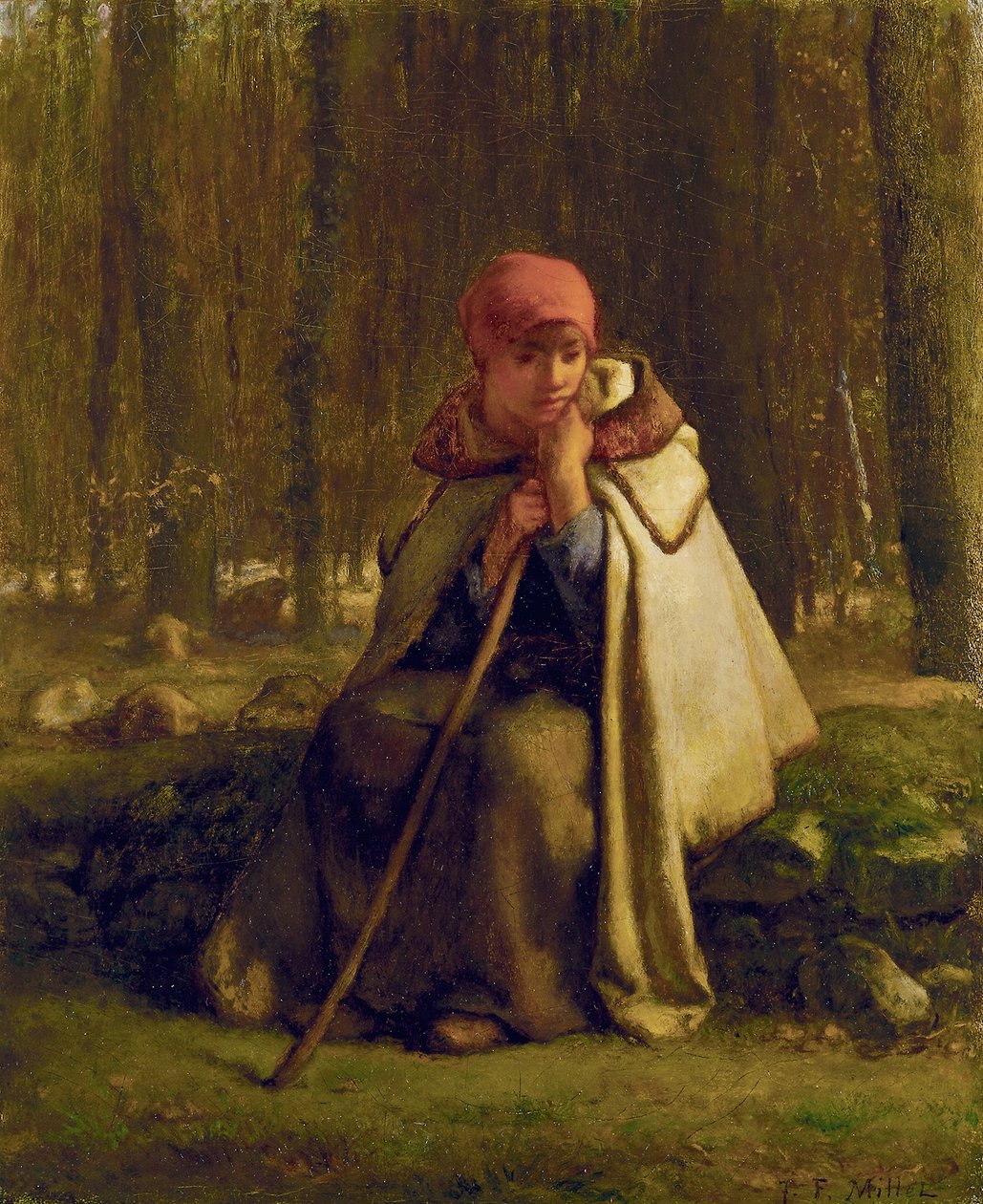 Sedící pastýřka, kolem roku 1852 od Jean Francois Millet