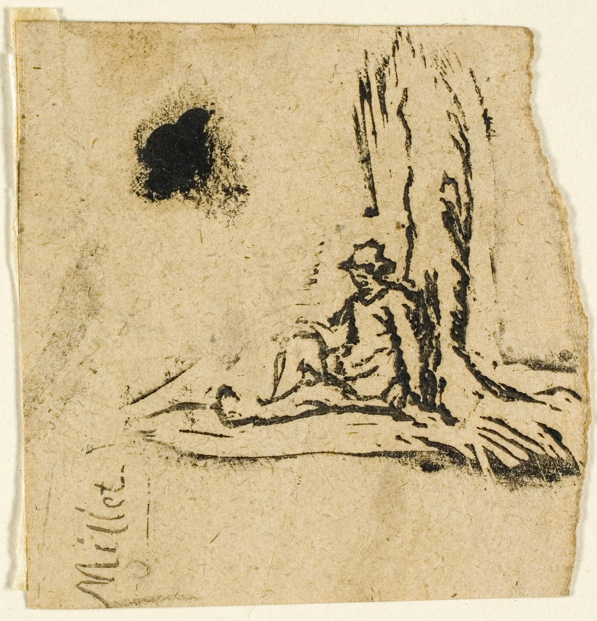 Skici, Fragment: Sedlák sedící u paty stromu od Jean Francois Millet