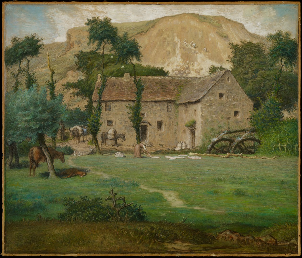 The Farm House, c.1867-69 (pastel na tkaném papíře, položený na palubě) od Jean Francois Millet