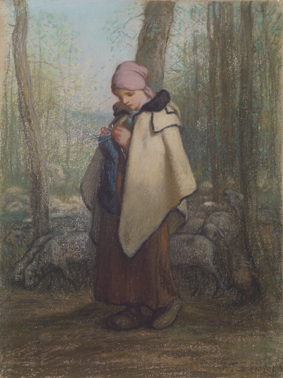 Pastýřka pletení od Jean Francois Millet