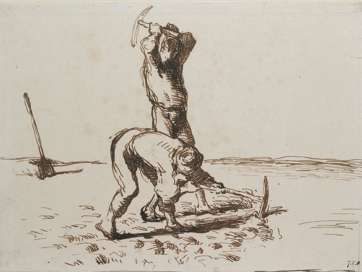 Dva rolníci kopající s krumpáči, c1844-1846 od Jean Francois Millet