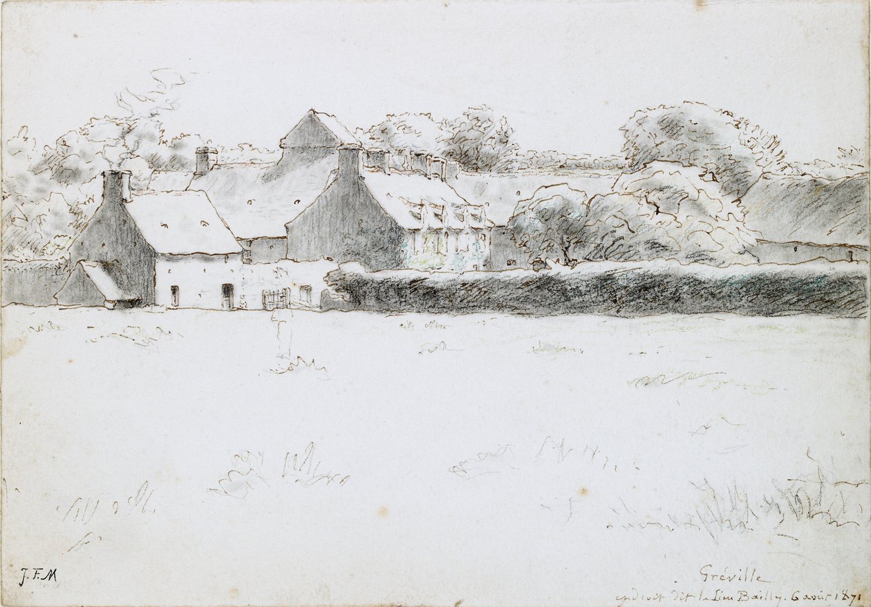 Pohled na hospodářské budovy přes pole, 6. srpna 1871 od Jean Francois Millet