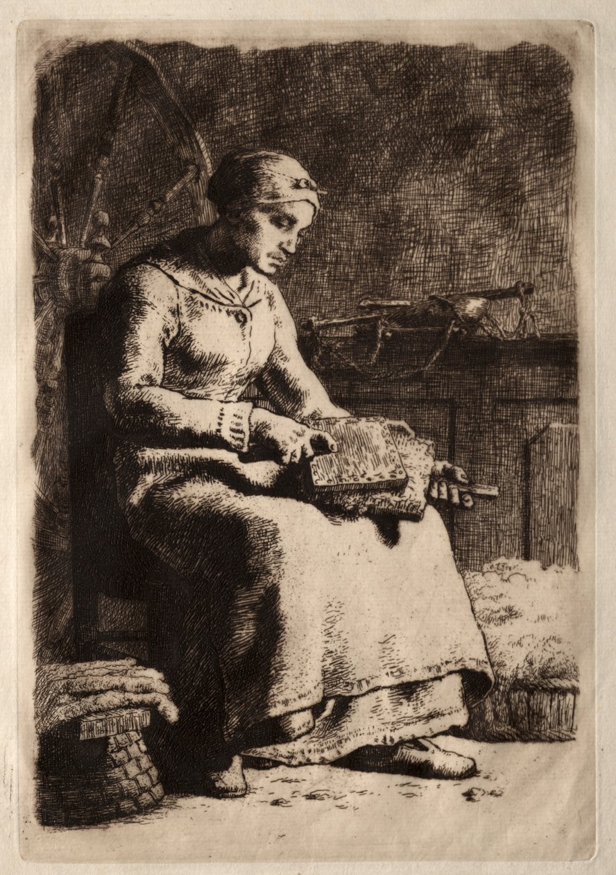Žena mykání vlny od Jean Francois Millet