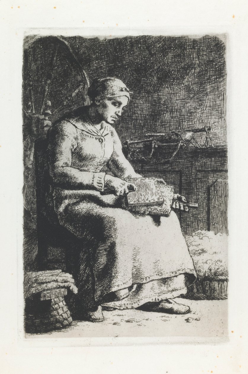 Žena mykání vlny od Jean Francois Millet
