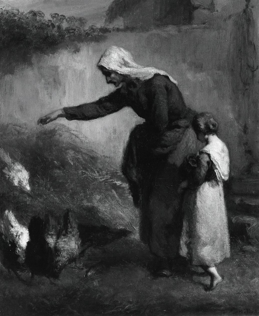 Žena krmící kuřata, 184648. od Jean Francois Millet