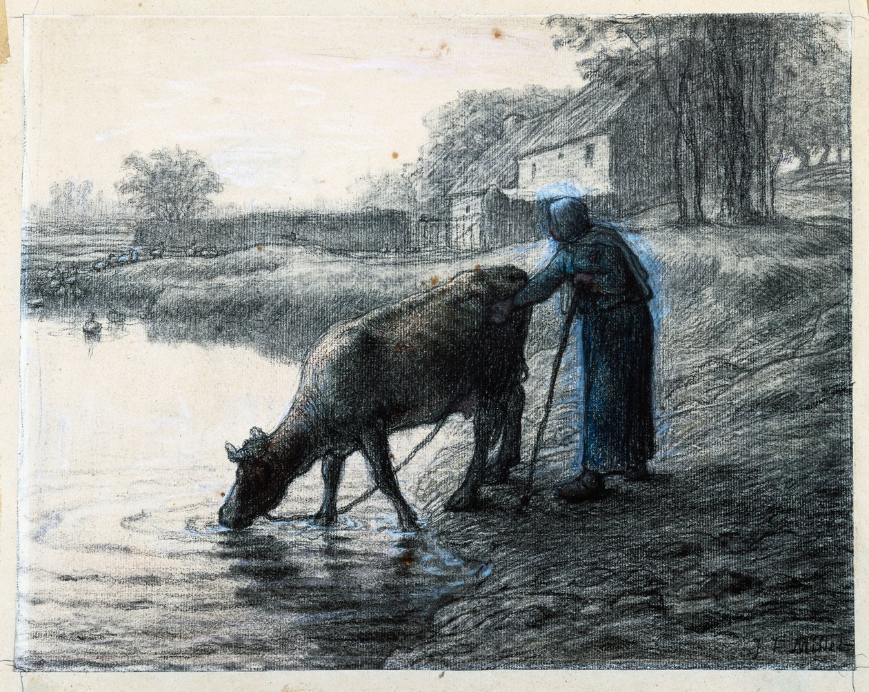 Žena vede svou krávu k vodě od Jean Francois Millet