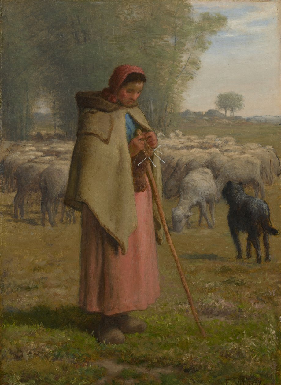Mladá dívka hlídající své ovce, kolem 1860-62 od Jean Francois Millet