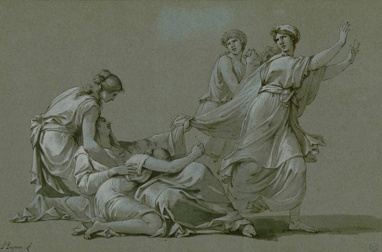 Mladí muži a dívky z Athén, kteří mají být nabídnuti jako obětní oběti Minotaurovi, asi 1778. od Jean François Pierre Peyron