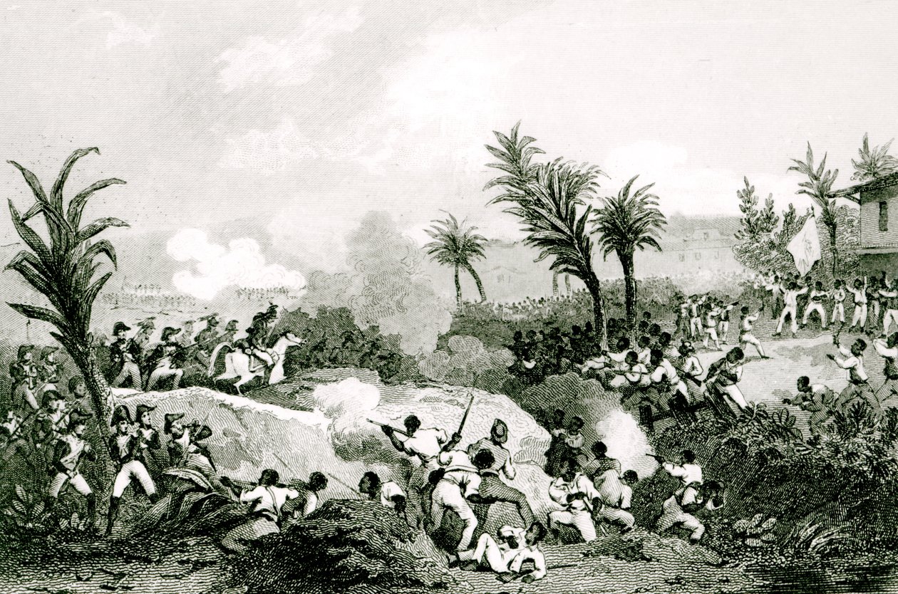 Černé povstání v Santo Domingu, 16. září 1802, z „Histoire Universelle du XIXe siecle“, po Martinetovi od Jean Francois Pourvoyeur