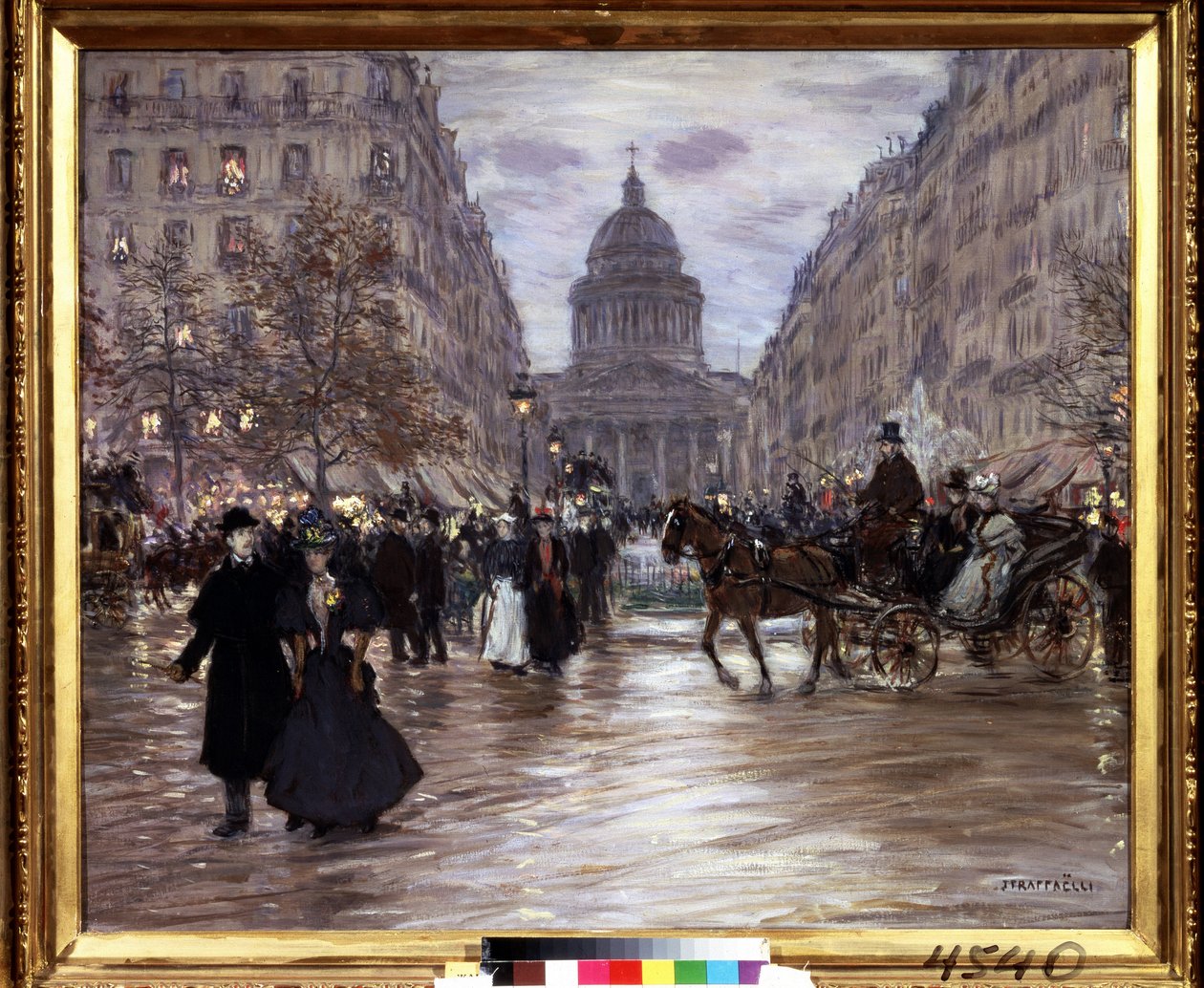""Boulevard Saint Michel"" Pohled na Rue Soufflot a Pantheon z Lucemburských zahrad a Boulevard Saint-Michel v Paříži, taxíky a elegantní páry oživují ulici za soumraku. Obraz Jeana Francoise Raffaelliho (18 od Jean Francois Raffaelli