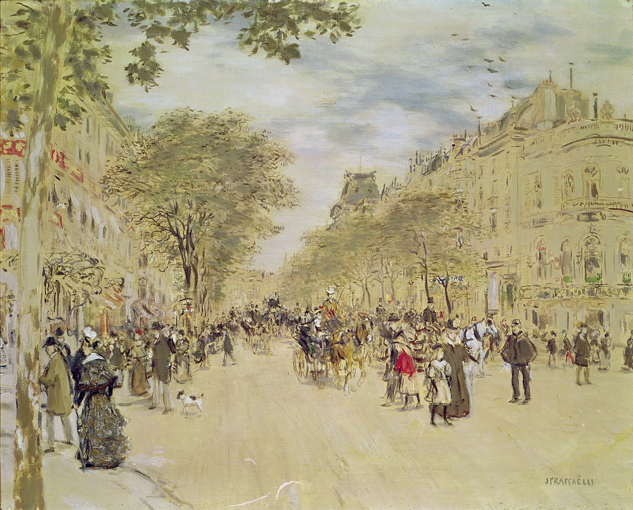 Pavillon de Hanovre a Boulevard des Italiens, Paříž, po roce 1870 (kvaš a wc na papíře) od Jean Francois Raffaelli