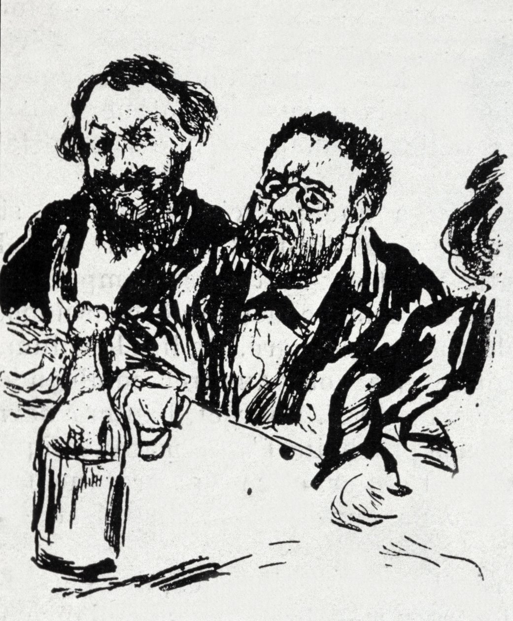 Malíř Edouard Manet (1832-1883) a spisovatel Emile Zola (1840-1902) u stolu Karikatura Jean Francois Raffaelli (1850-1924) od Jean Francois Raffaelli