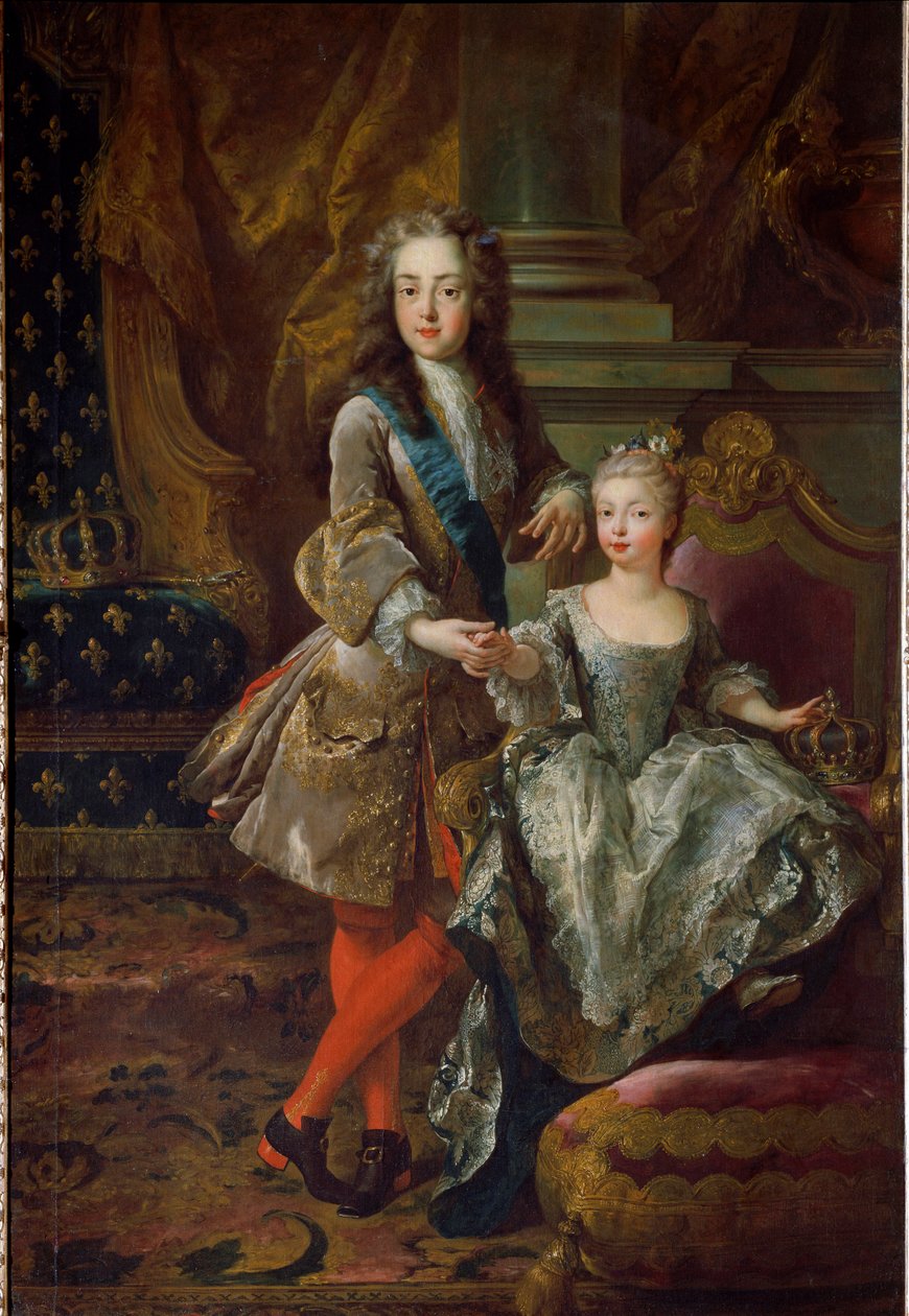 Portrét krále Ludvíka XV. (1710-1774) a jeho snoubenky Marie Anne Victoire Španělské (1718-1781), dcery Filipa V. Španělského Obraz Jeana Francoise De Troy (1679-1752) Kolem 1724 Florencie, Palazzo Pitti od Jean François de Troy
