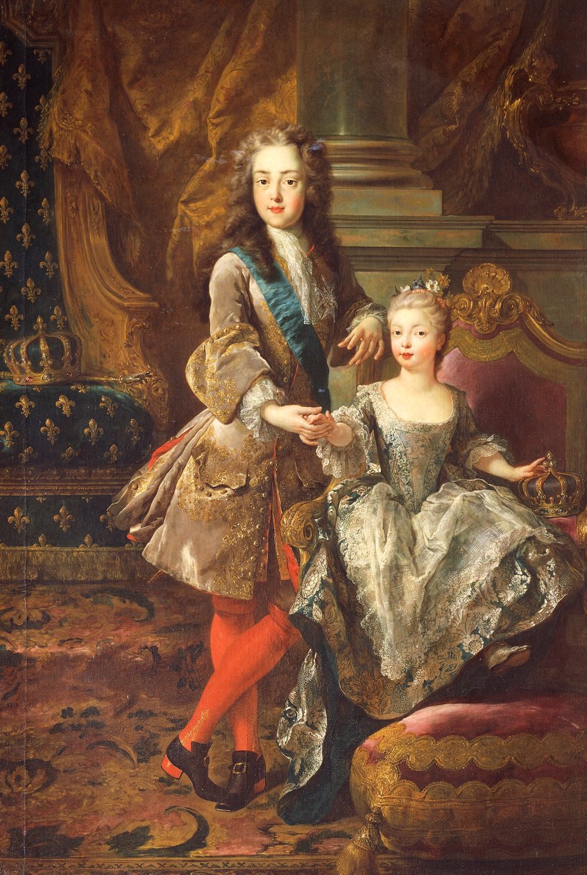 Portrét Ludvíka XV. Francie (Versailles 1710-1774) s Marianou Victorií Španělskou, Infanta Španělska (Madrid od Jean François de Troy