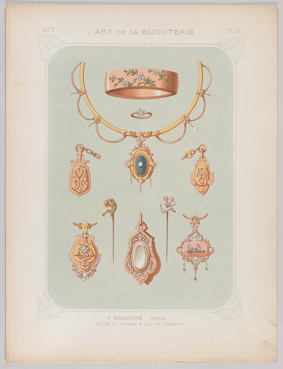 Návrhy šperků ve zlatě a růžovém zlatě, 1879. od Jean François Barousse