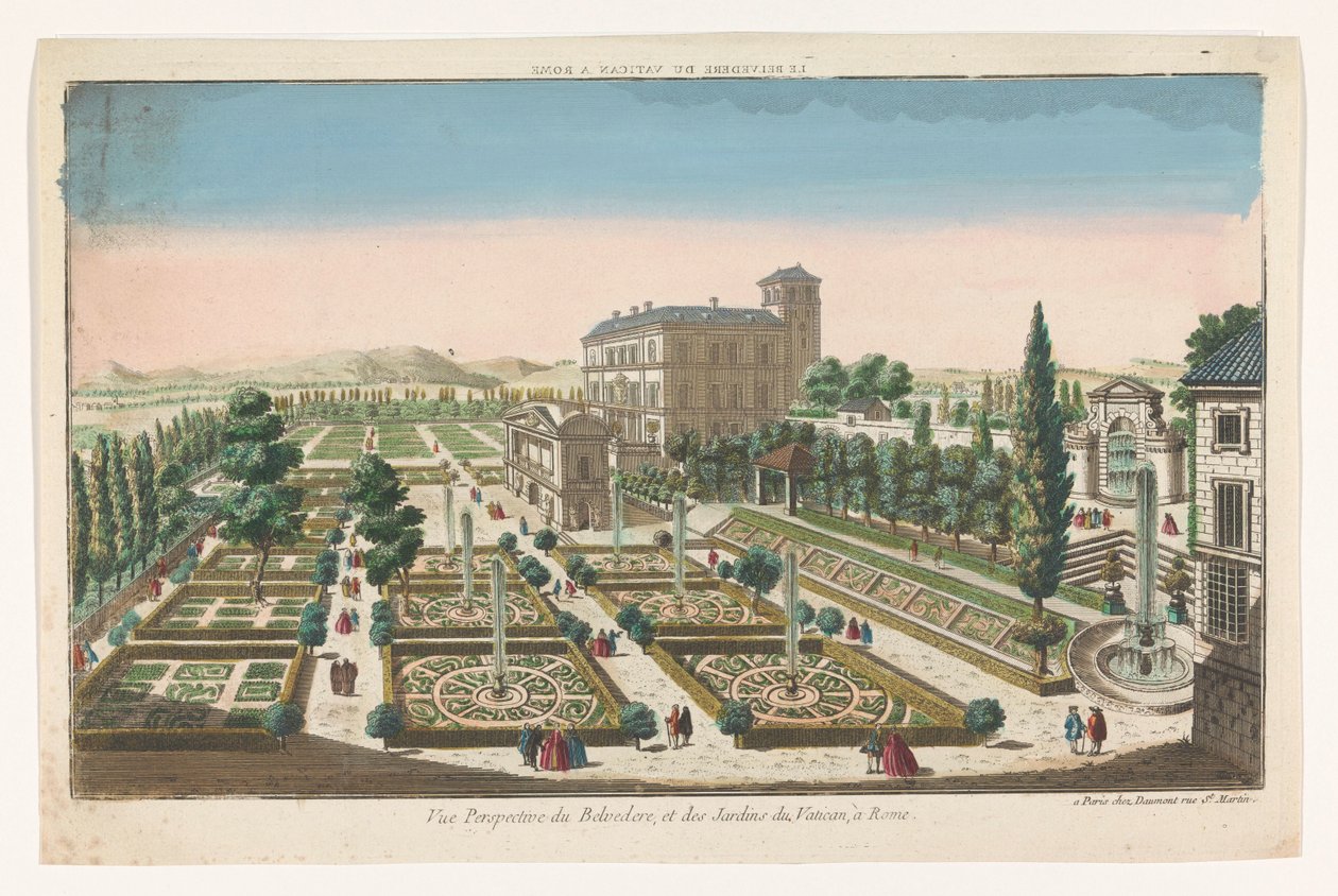 Pohled na Giardini Vaticani ve Vatikánu Le Belvedere du Vatican v Římě (název na předmětu) od Jean François Daumont