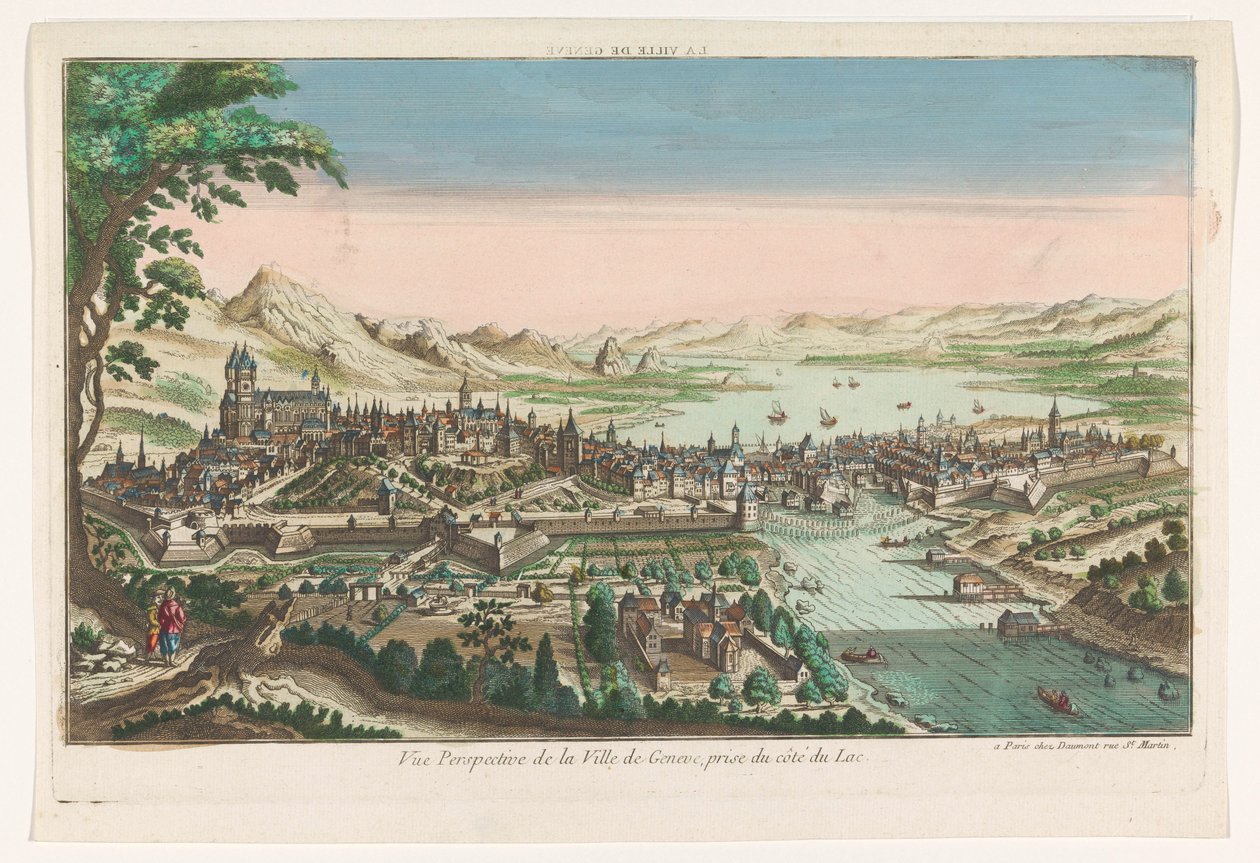 Pohled na město Ženeva z Ženevského jezera La ville de Geneve (název na objektu) od Jean François Daumont