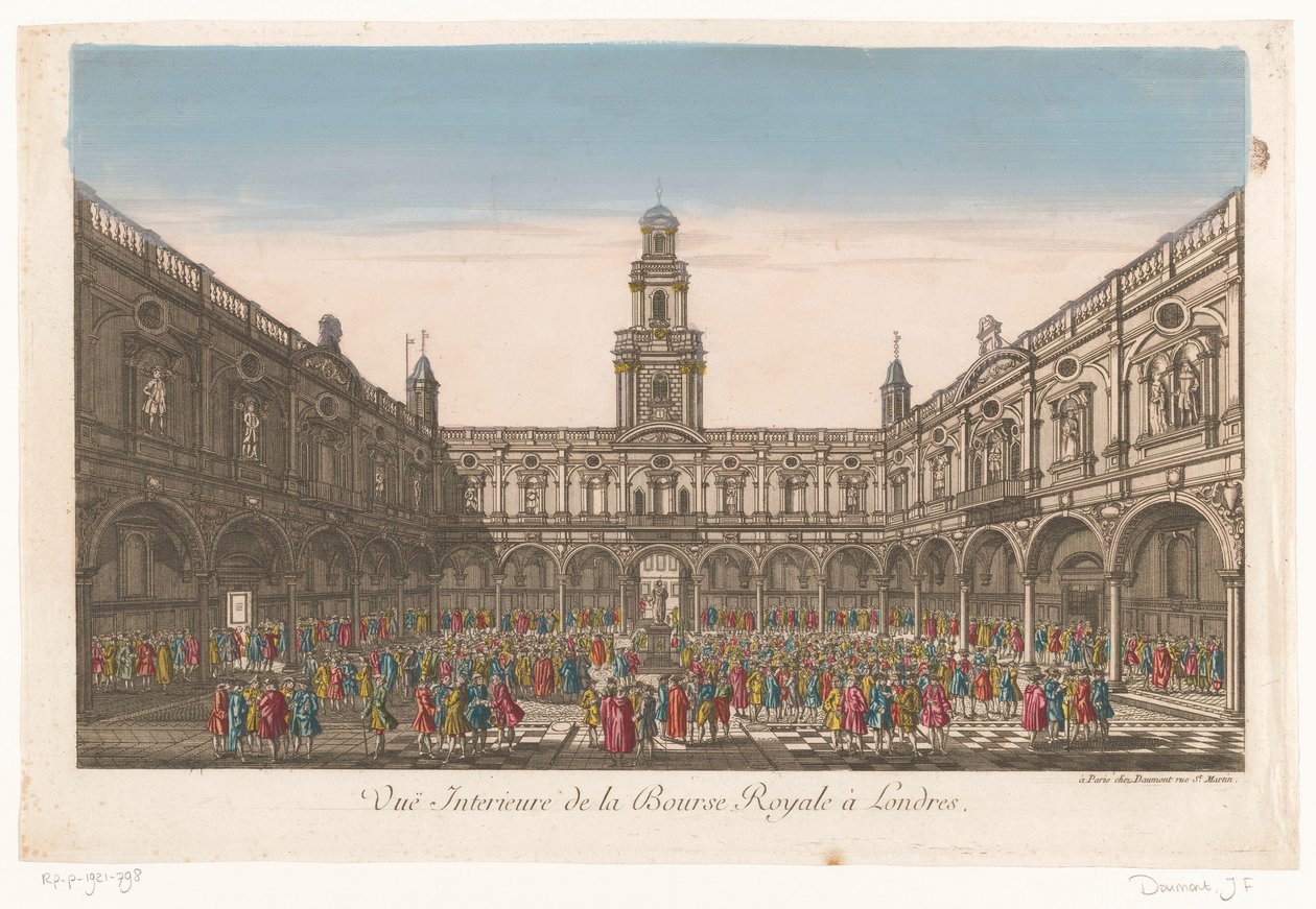 Pohled do interiéru Royal Exchange v Londýně Vuë Interieure de la Bourse Royale à Londres (název na objektu) od Jean François Daumont