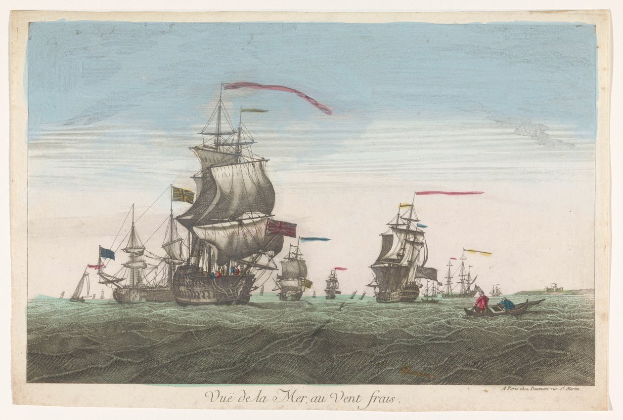 Výhled na moře s loděmi a čluny ve větru Vue de la mer au vent frais (název na objektu) od Jean François Daumont