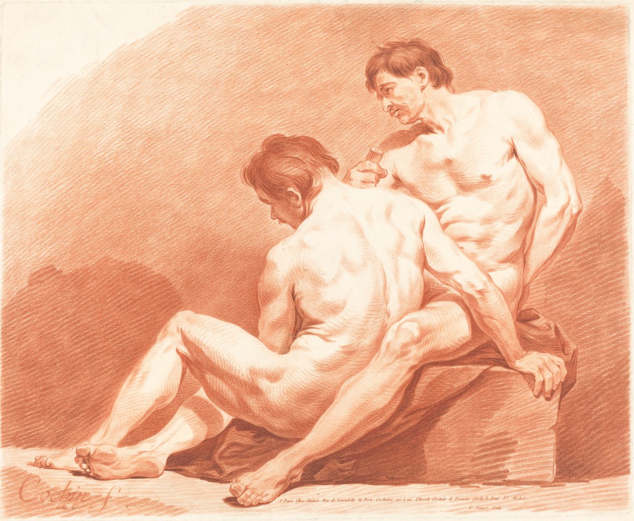 Dva mužské akty od Jean François Janinet after Charles Nicolas Cochin the Younger