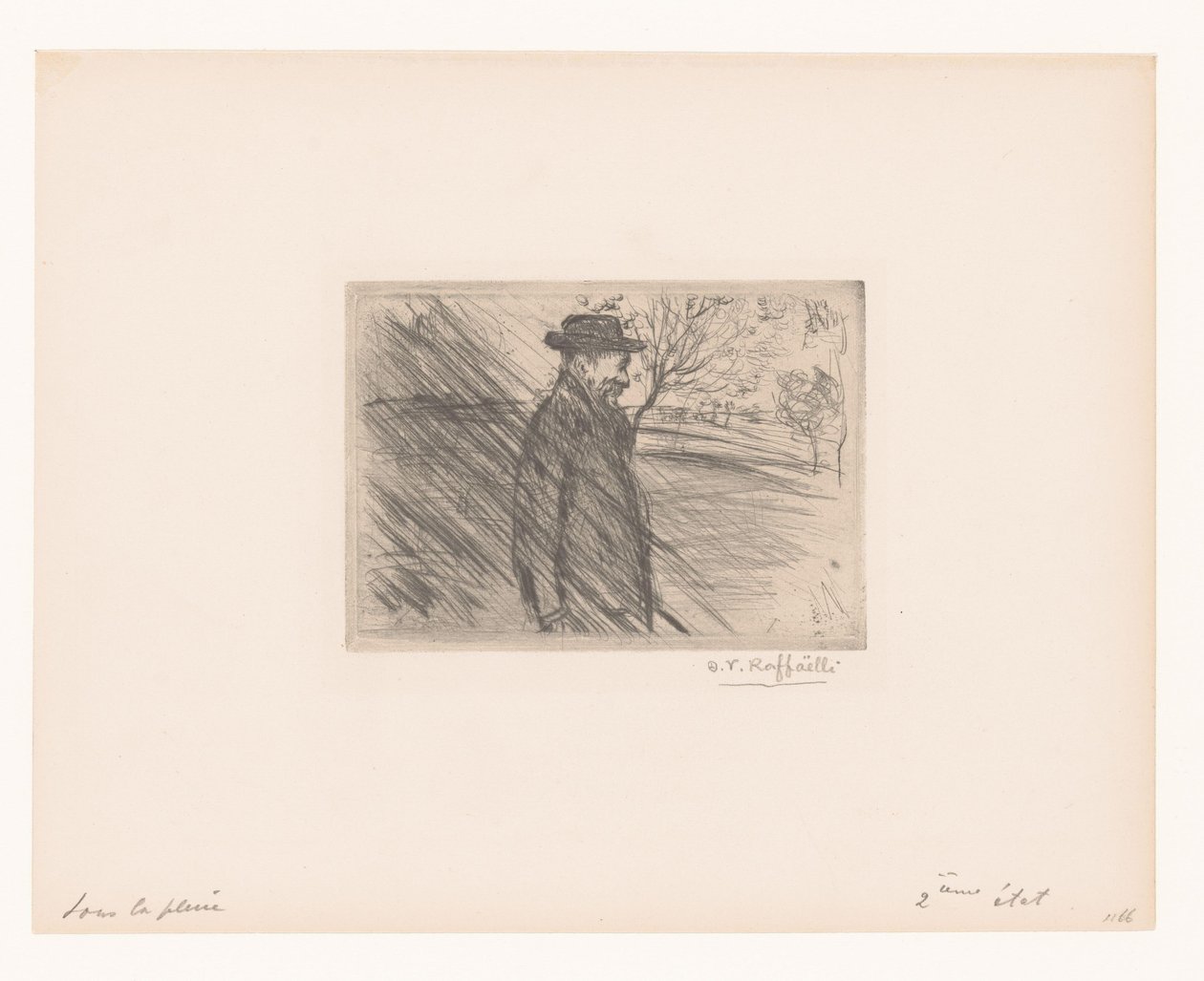 Muž s kloboukem v dešti Sous la pluie od Jean François Raffaëlli (signed by artist)