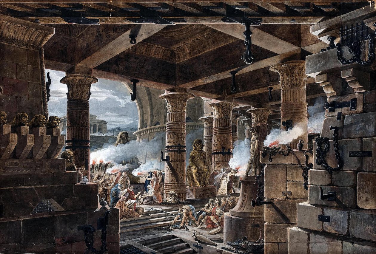 Architectural Fantasy - vnitřní pohled na egyptský chrám, 1803 od Jean François Thomas de Thomon