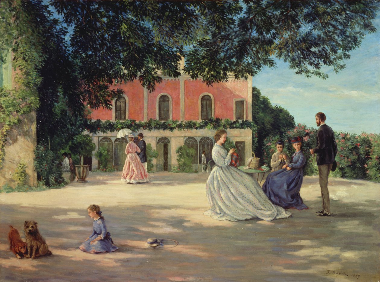 Rodinné setkání na terase v Meric od Jean Frederic Bazille