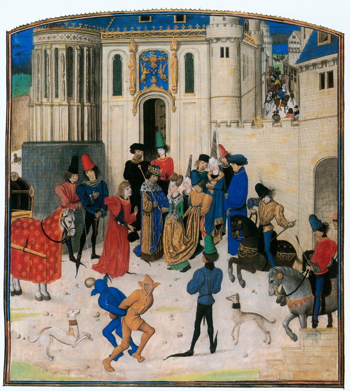 Francouzský král Karel VI. vítá před Porte St. Denis svou královnu Isabelu Bavorskou ... od Jean Froissart