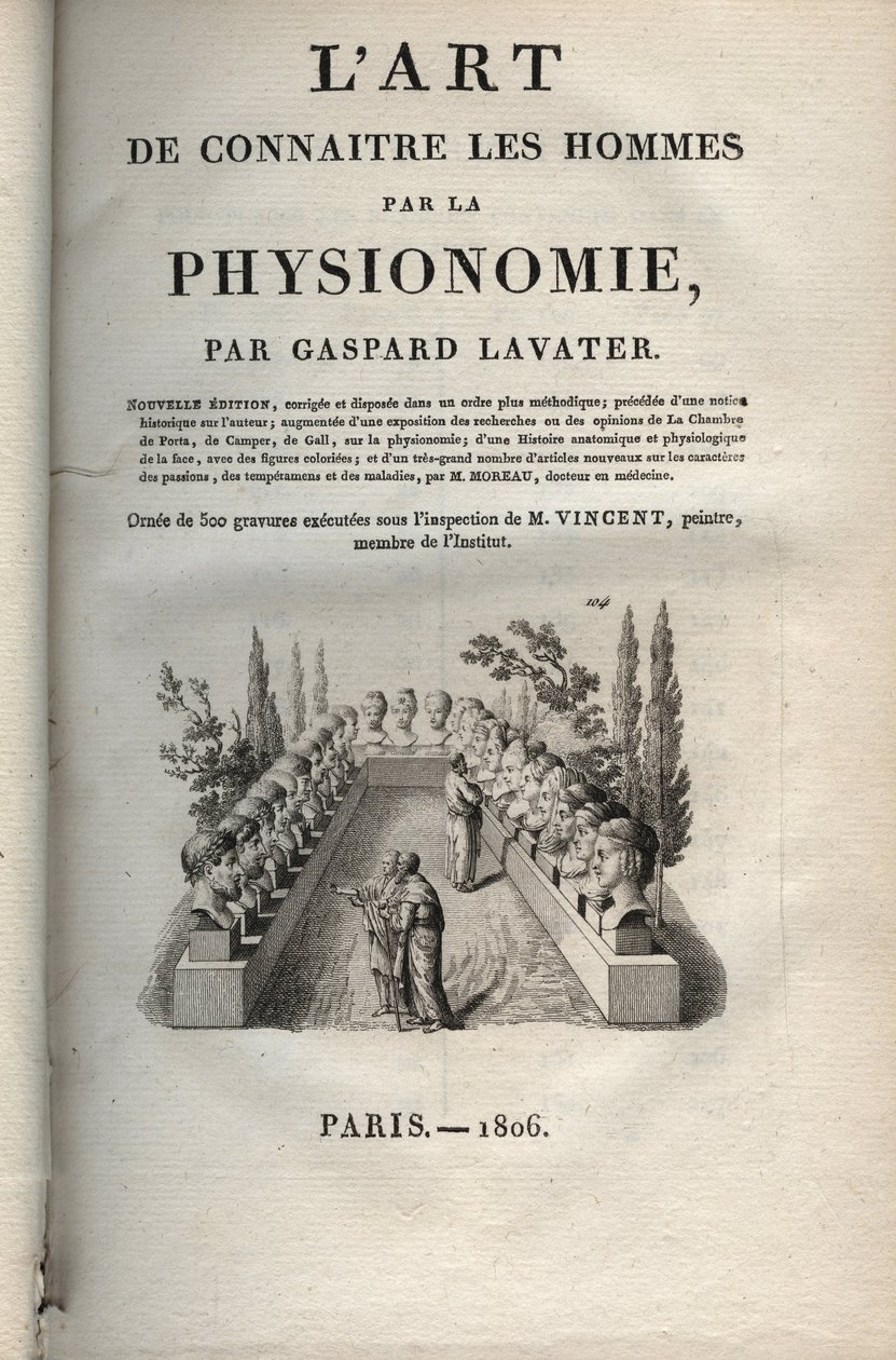 Fyziognomie - Fyziognomie - Frontispis "Umění poznávat muže prostřednictvím fyziognomie"" od Johanna Gaspara Lavatera (1741-1801) - 1806 od Jean Gaspard Lavater