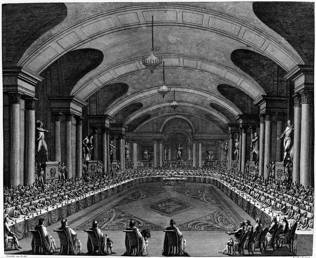 Francouzská revoluce: „“ Zahajovací zasedání institutu v roce 1795““. Dne 25. října od Jean Girardet