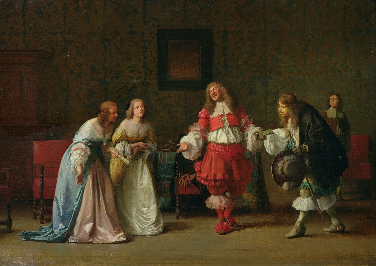 Mascarille představuje Jodelet Cathosovi a Madelonovi, 1865 od Jean Hegesippe Vetter