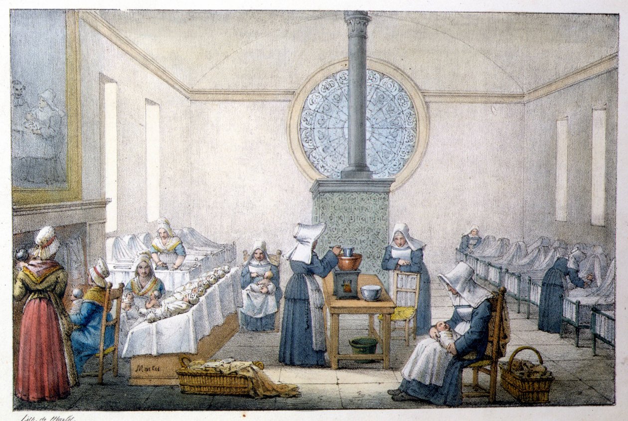 Nalezené děti (sirotčinec) - Litografie od Marleta, konec 19. století od Jean Henri Marlet