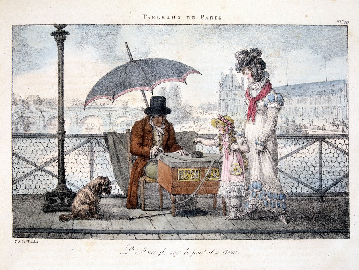 Slepý muž na Pont des Arts - v „Pařížských obrazech“ od Marlet od Jean Henri Marlet