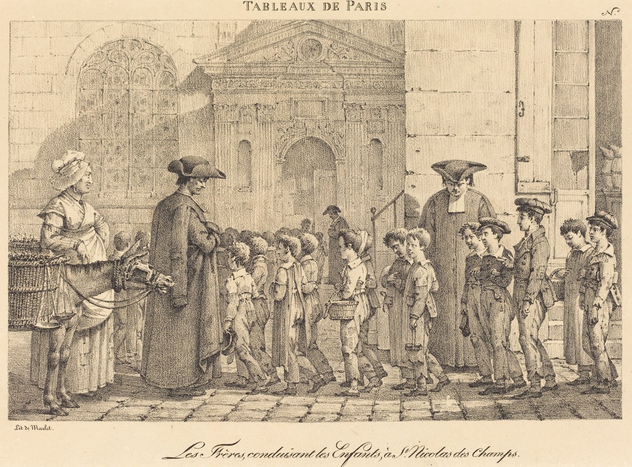 Bratři vedou děti do St. Nicolas des Champs od Jean Henri Marlet