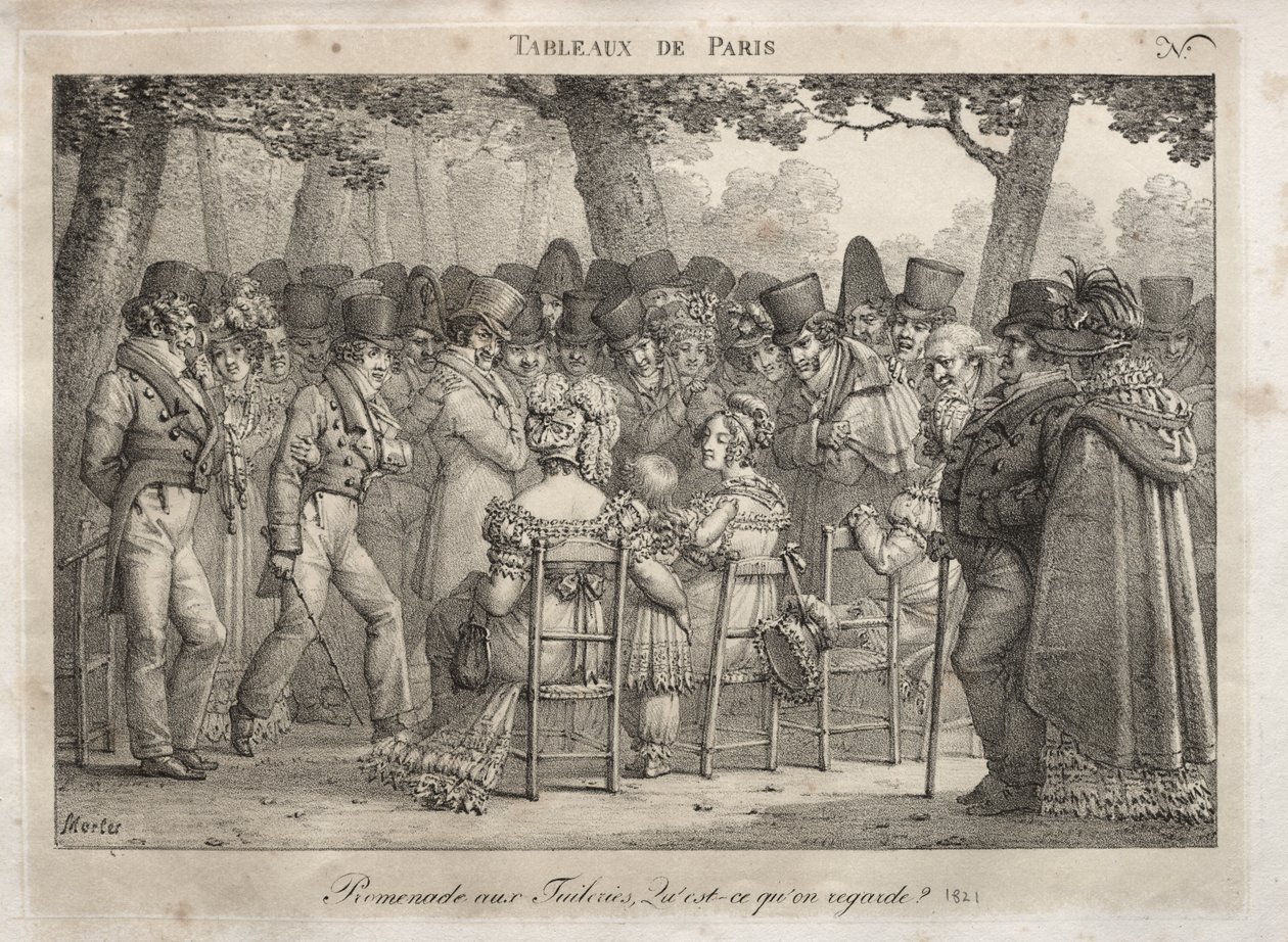 Scény Paříže: Promenáda v Tuileries. na co se dívají? od Jean Henri Marlet