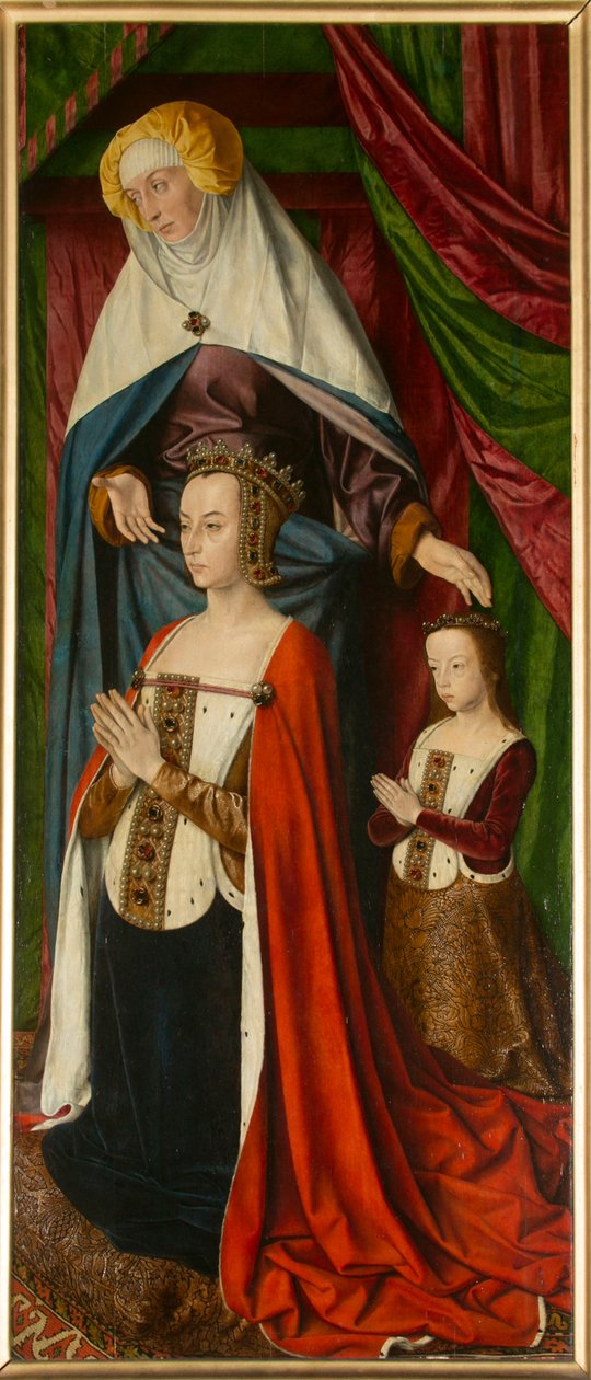 Anne de Beaujeu a její dcera Suzanne, se Sainte Anne, detail. Triptych mistra z Moulins od Jean Hey