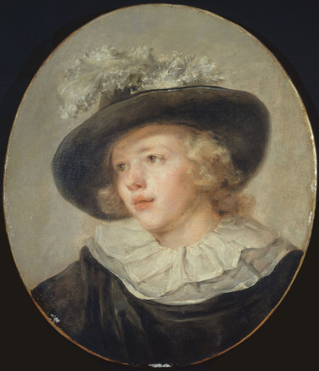 Připsáno Fragonardovi - Portrét chlapce s kloboukem s pérem, kolem roku 1785 od Jean Honore Fragonard