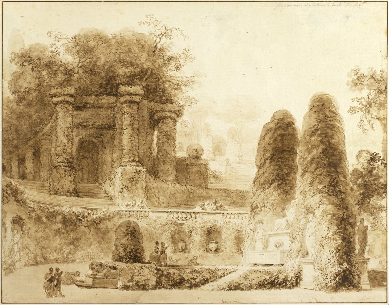 Římský park s fontánou, 1774 od Jean Honore Fragonard