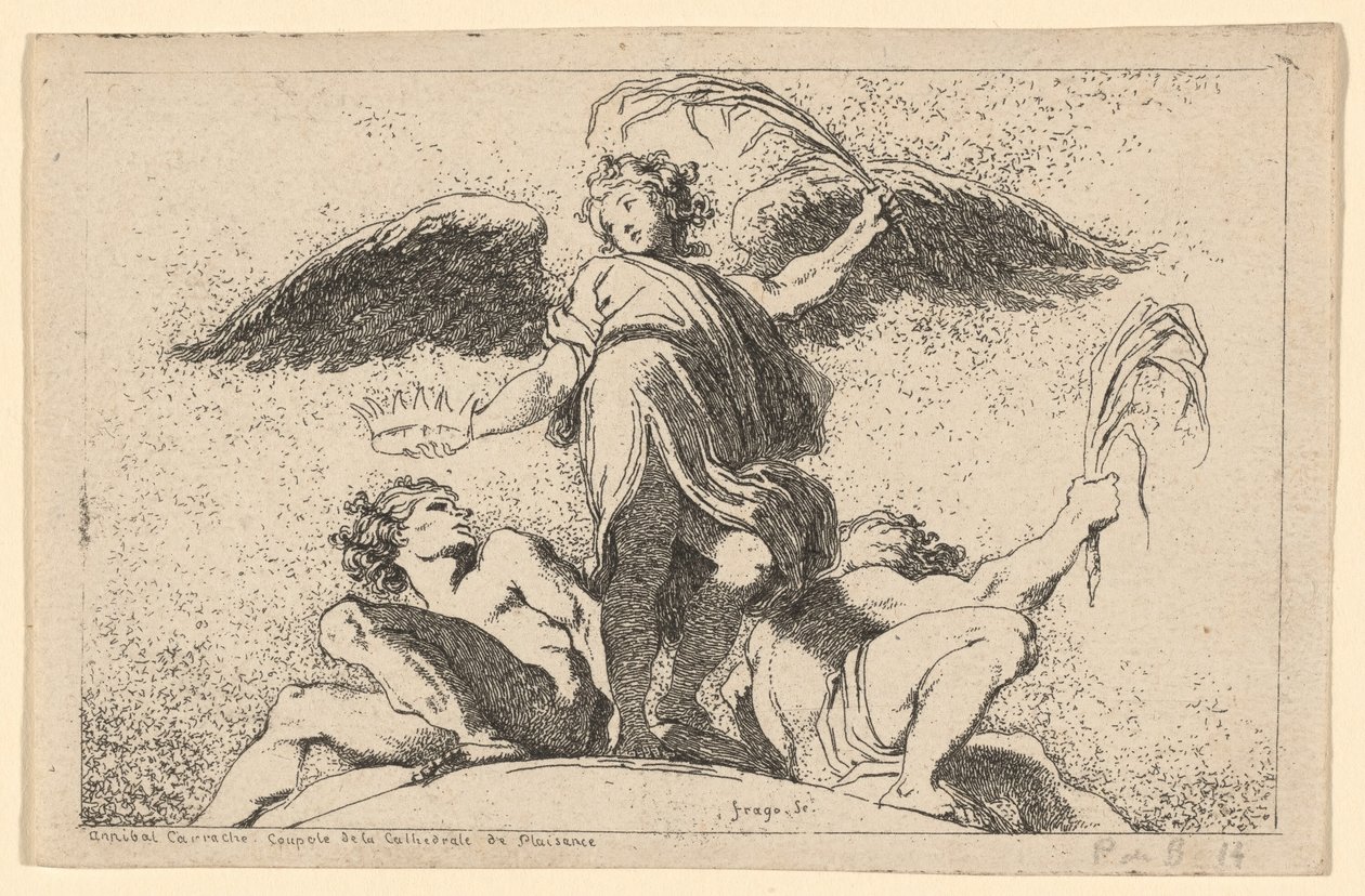 Anděl drží palmu a korunu od Jean Honoré Fragonard after Annibale Carracci