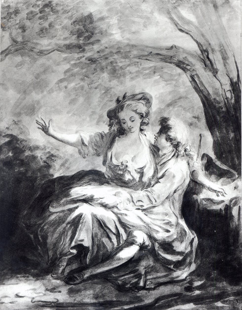 Místo setkání pro lásku (sépie na papíře) od Jean Honore Fragonard