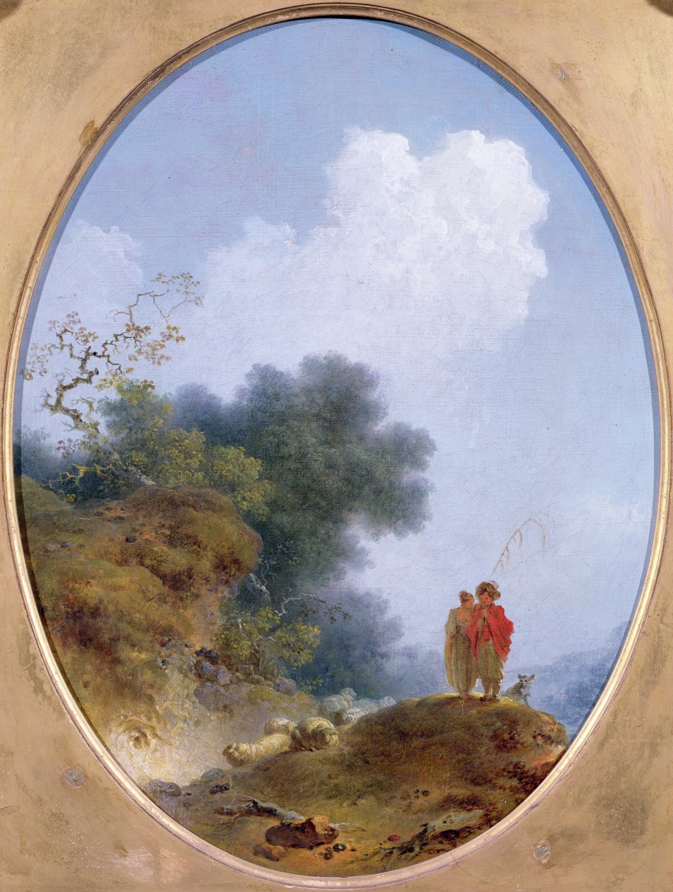 Pastýř hrající na flétnu, zatímco rolnická dívka poslouchá, 1765 od Jean Honore Fragonard