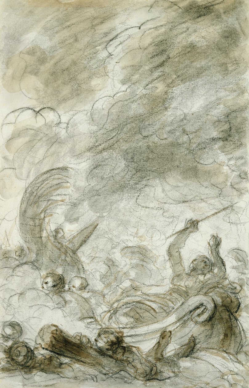 Alcina prchá (pero a inkoust, křída a mytí na papíře) od Jean Honore Fragonard