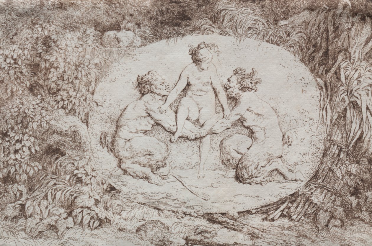 Bacchanales: Nymph podporovaný dvěma satyry od Jean Honore Fragonard