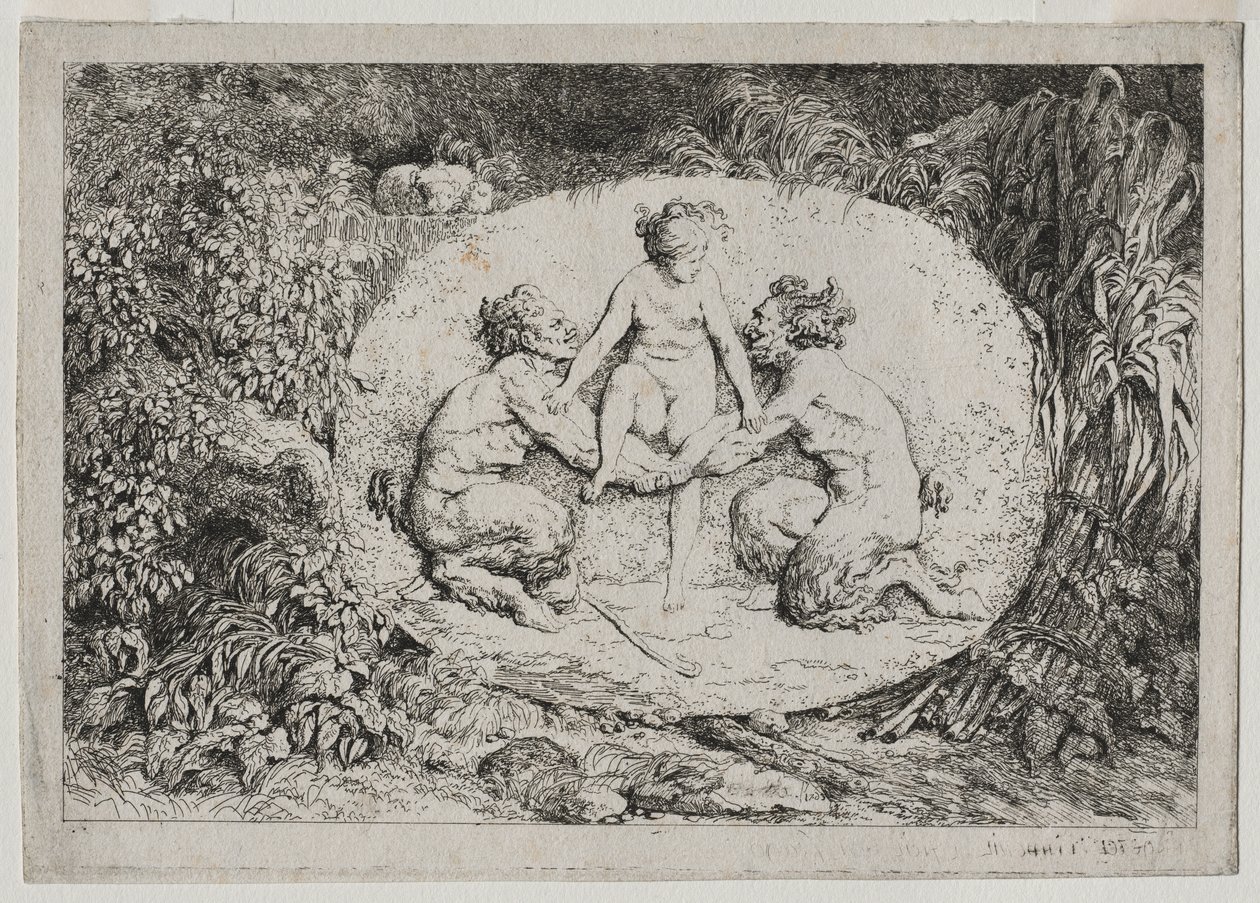Bacchanales: Nymph podporovaný dvěma satyry od Jean Honore Fragonard