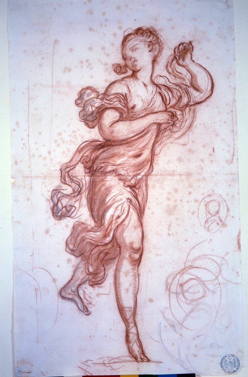 Tanečnice oblečená ve starožitném Drawing a la sanguine od Jean Honore Fragonard od Jean Honore Fragonard