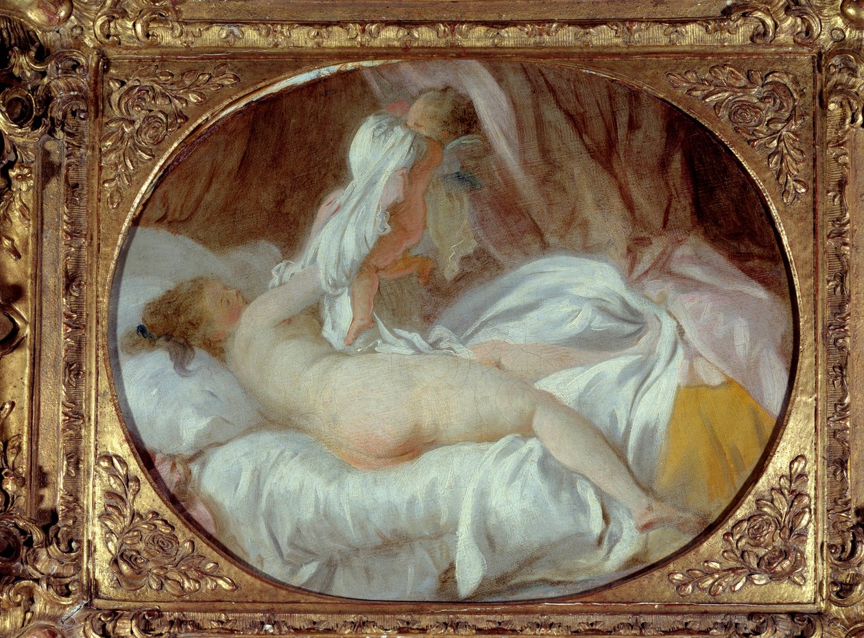 Erotika: „“ Košile odstraněna“““ Mladá žena, která si svléká košili s pomocí Lásky. Obraz Jean-Honore Fragonarda (1732-1806) Před 1778 ne. 0,35x0,42 m. od Jean Honore Fragonard